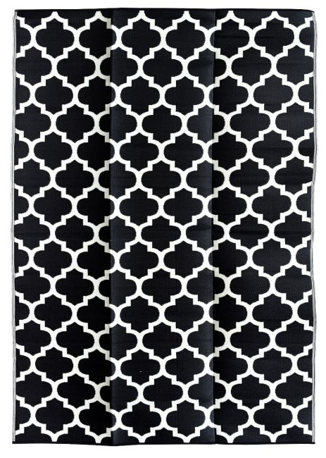 Tangier Black and White trellis Recycled Plastic Outdoor Rug