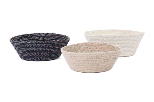 Set of 3 Tazing Modern Handmade Black & White Jute Decorative Fruit Bowls