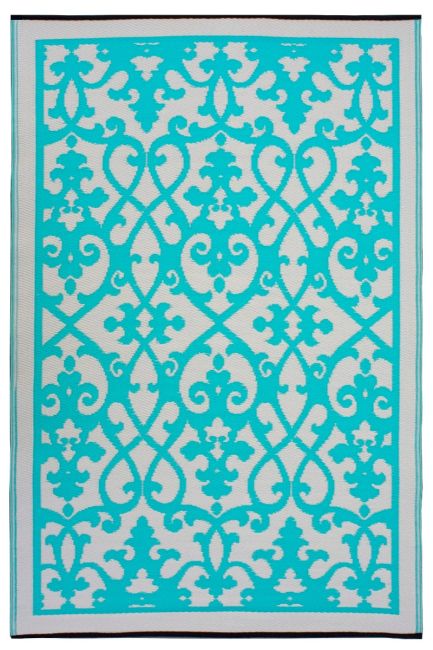 Venice Turquoise and Cream Traditional Recycled Plastic Outdoor Rug