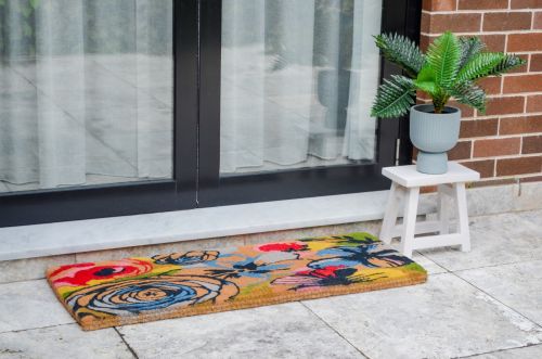 Watercolour Floral Thick Long Coir Doormat for Home