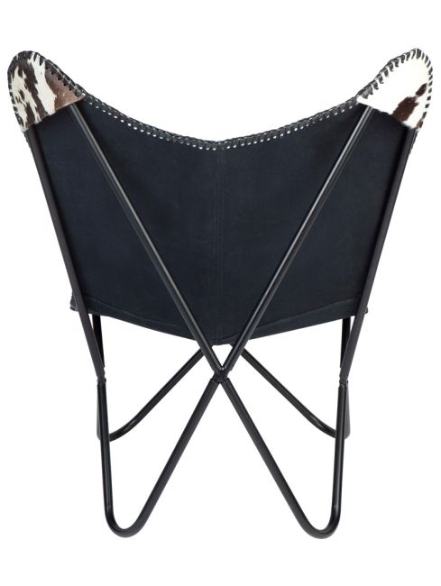 Zerene Hairon Black and White Genuine Leather Butterfly Chair 