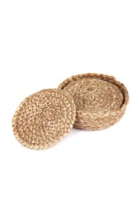 Set of 4 Willow 10 cm Natural Dining Jute Round Coaster with Holder