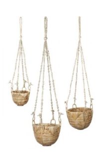 Set Of 3 Savar Handmade Cane Macrame Hanging Planters & Pot Holder