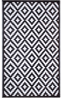 Aztec Black and White Monochrome Reversible Large Outdoor Rug