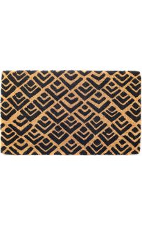 45x75 cm Block Print Natural and Black Geometrical Coir Doormat
