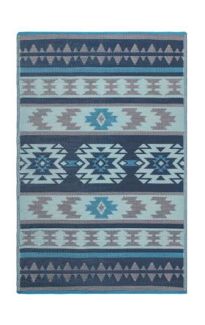 Cusco Tribal Blue Toned Recycled Plastic Reversible Outdoor Rug