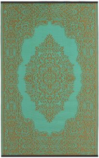 Istanbul Bronze and Aqua Traditional Recycled Plastic Outdoor Rug
