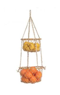Prairie 2 Tier Jute and Rattan Hanging Storage Basket for Fruits & Vegetables