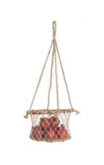 Prairie 1 Tier Jute and Rattan Hanging Basket for Fruits or Vegetables Storage