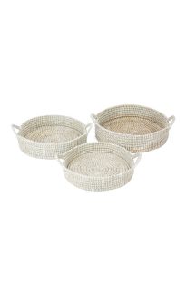 Set of 3 Mowdok Handmade Kaisa Grass Round Decorative Platter Trays