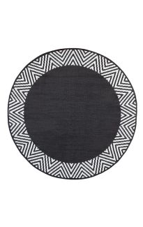 Olympia Black and White Recycled Plastic Round Outdoor Rug